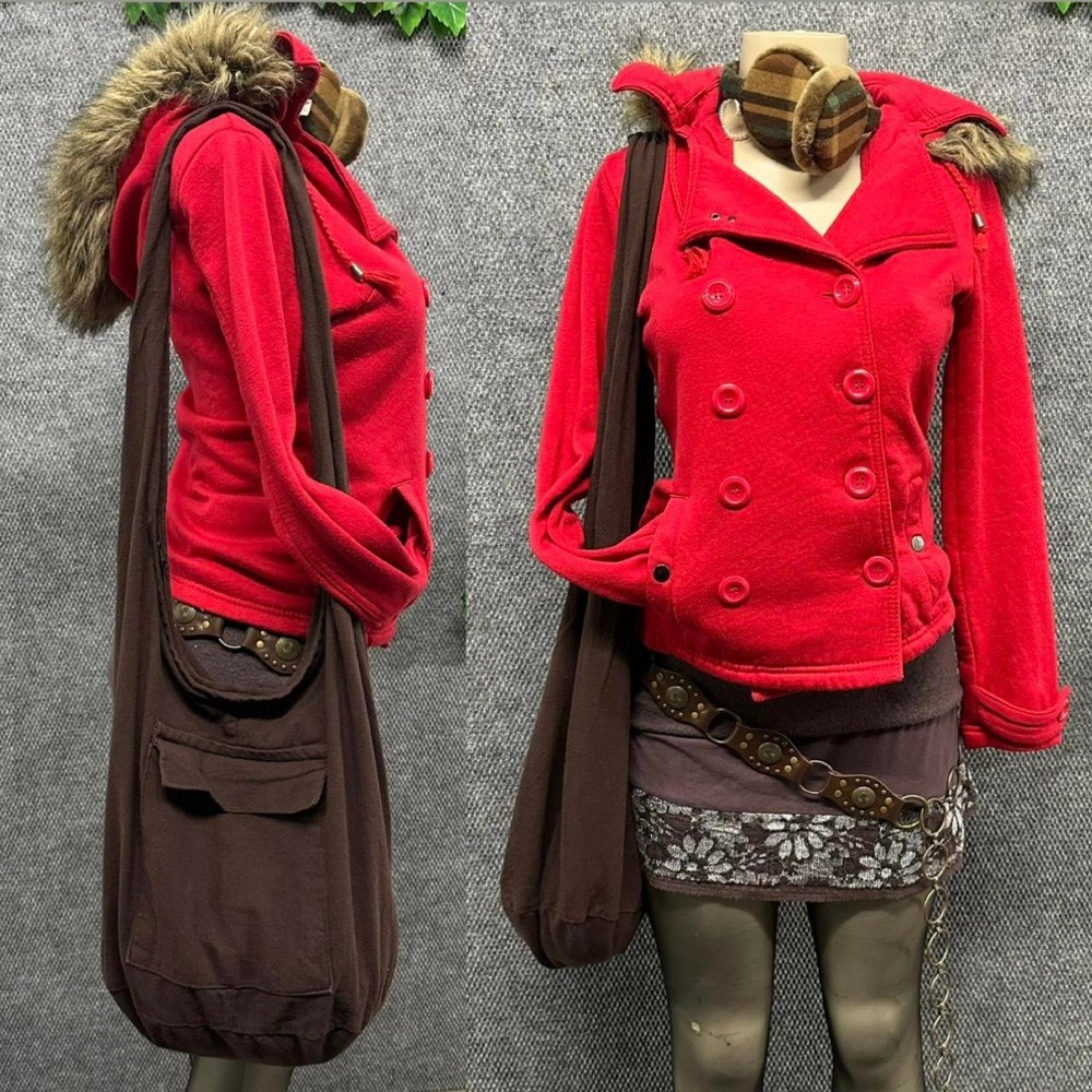 Brown Oversized Slouchy Canvas Crossbody Hobo Bag